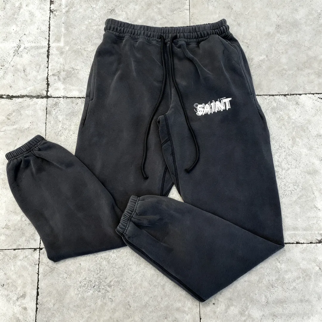 SAINT Michael drawstring elastic edge retro letter ghost print washed and distressed loose plus velvet leggings sweatpants style number: SM638 size: S-M-L-XL color: black price: P236